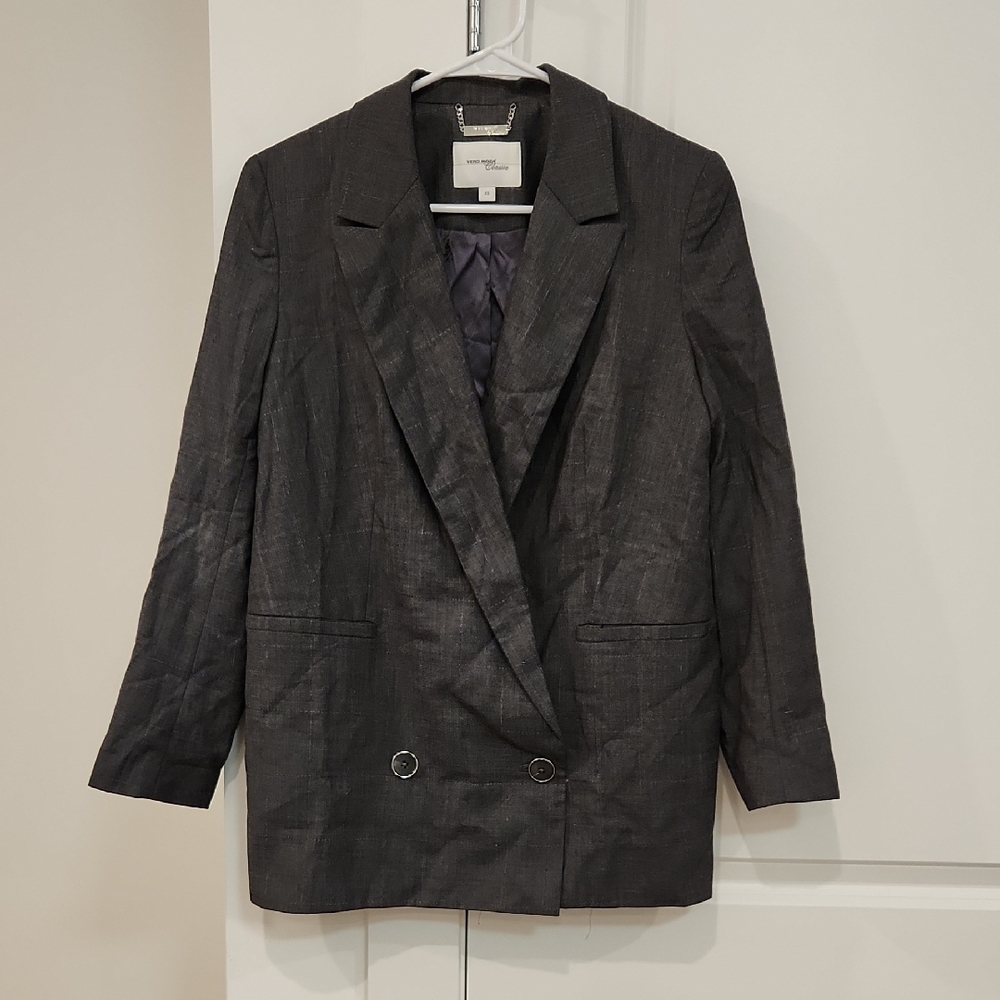 NWOT Vero Moda Charcoal Double-Breasted Long Blazer